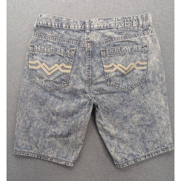 Request Jeans Shorts Mens 36 Acid Wash Denim Embroidered Distressed Pockets - Picture 8 of 13